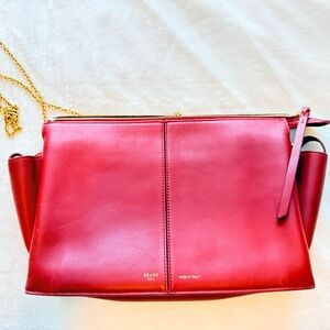 Celine Red Crossbody Bag with Gold Chain